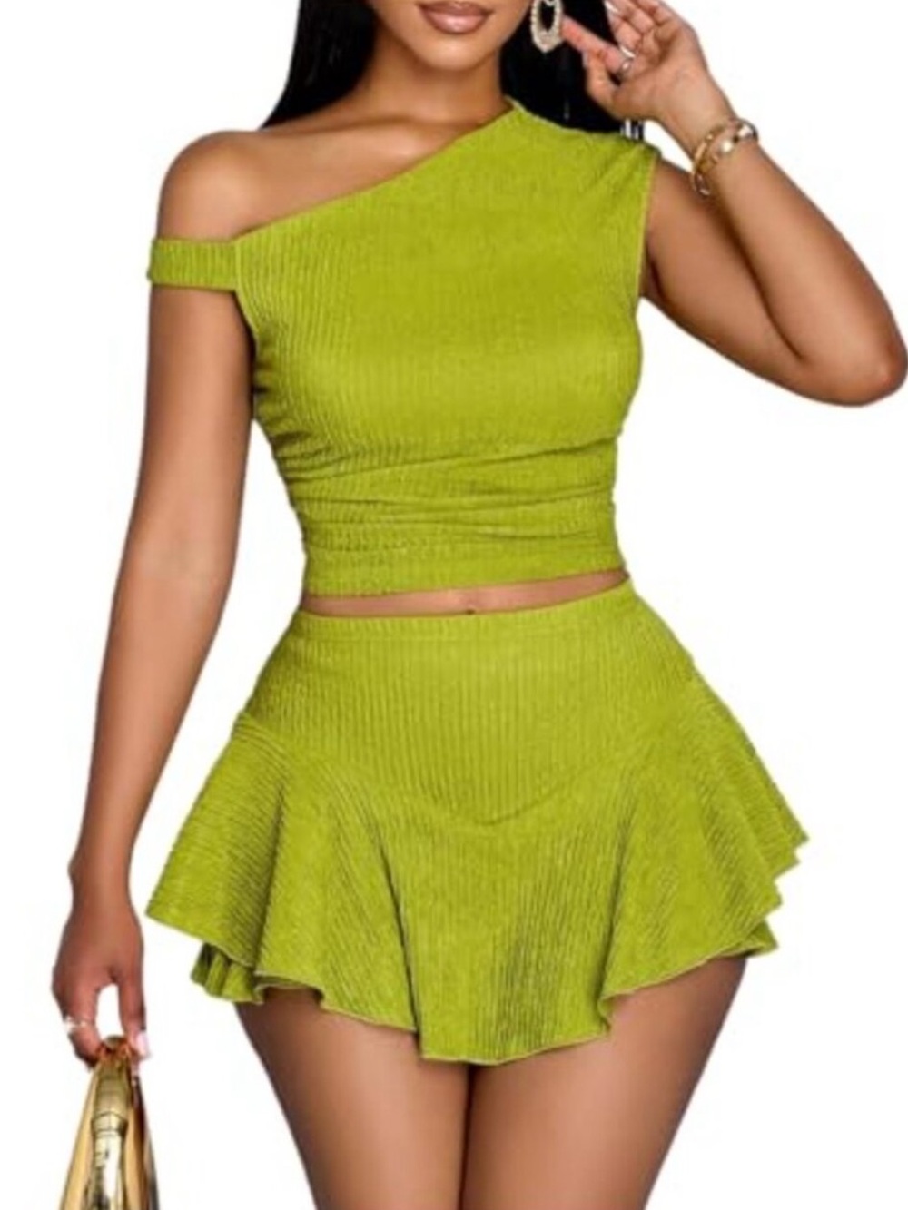 NWT Micas Green Asymmetrical Top And Skort Set